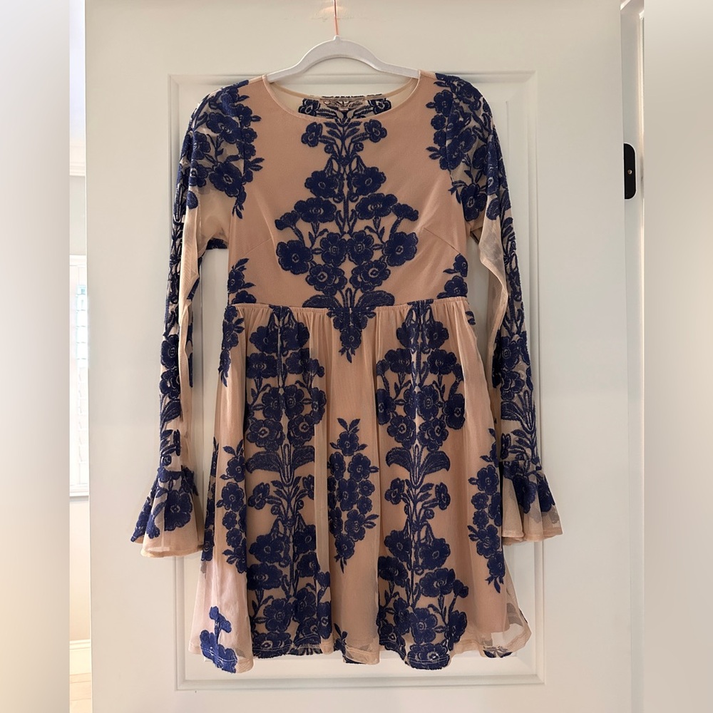 For Love And Lemons Blue Floral Lace Dress